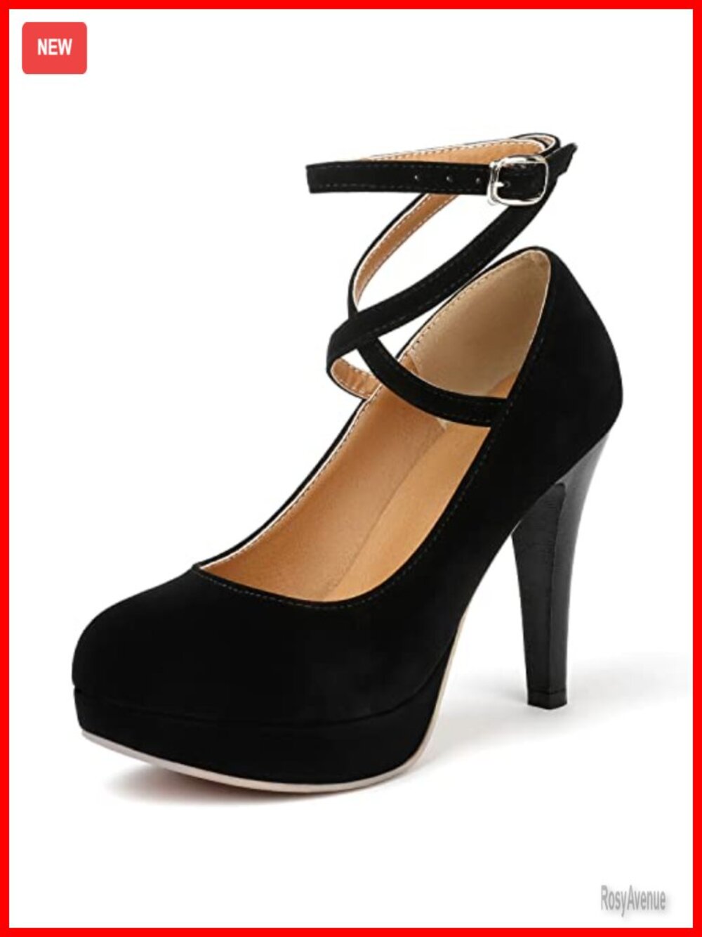 Faux Leather Platform Pumps 4 Inch High Heel Ankle Strap Buckle Dressy Shoes
